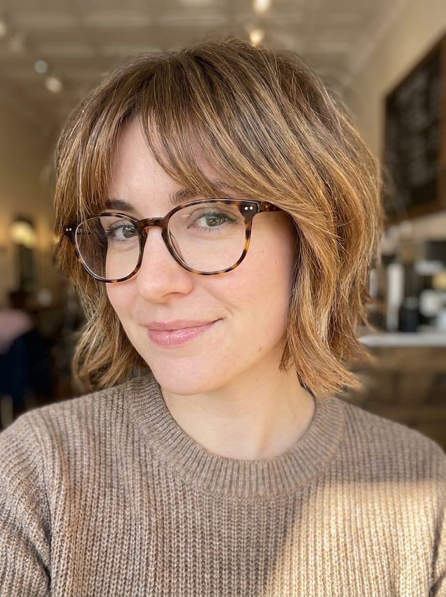 Bixie mit Curtain Fringe und Brille - Kurzhaarfrisur mit Brille